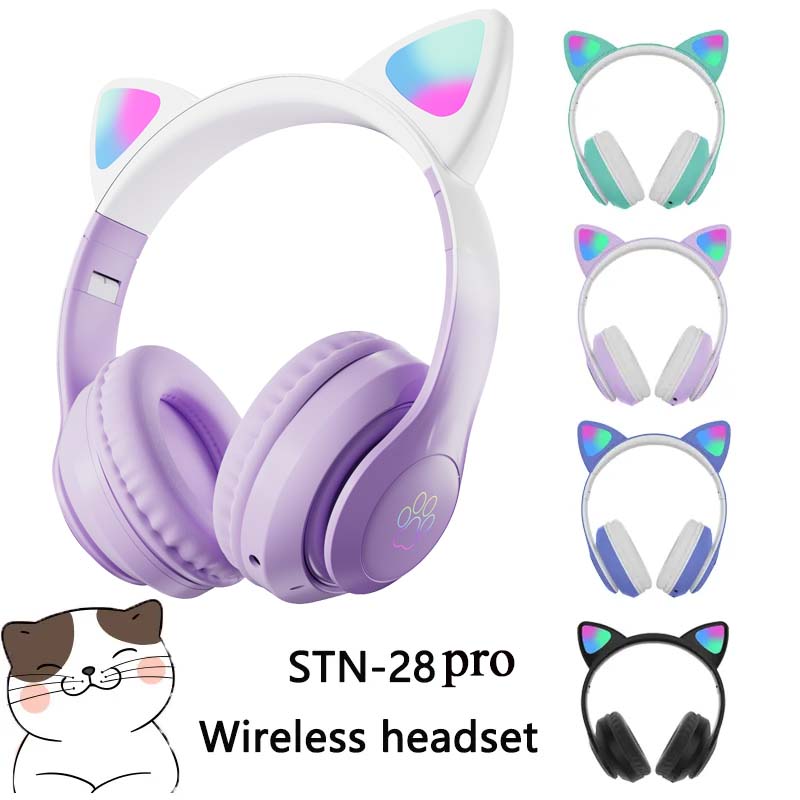Cat Ear Bluetooth Headset Led - Neuestes STN-28 Kabelloses Headset Katzenohren 5.0