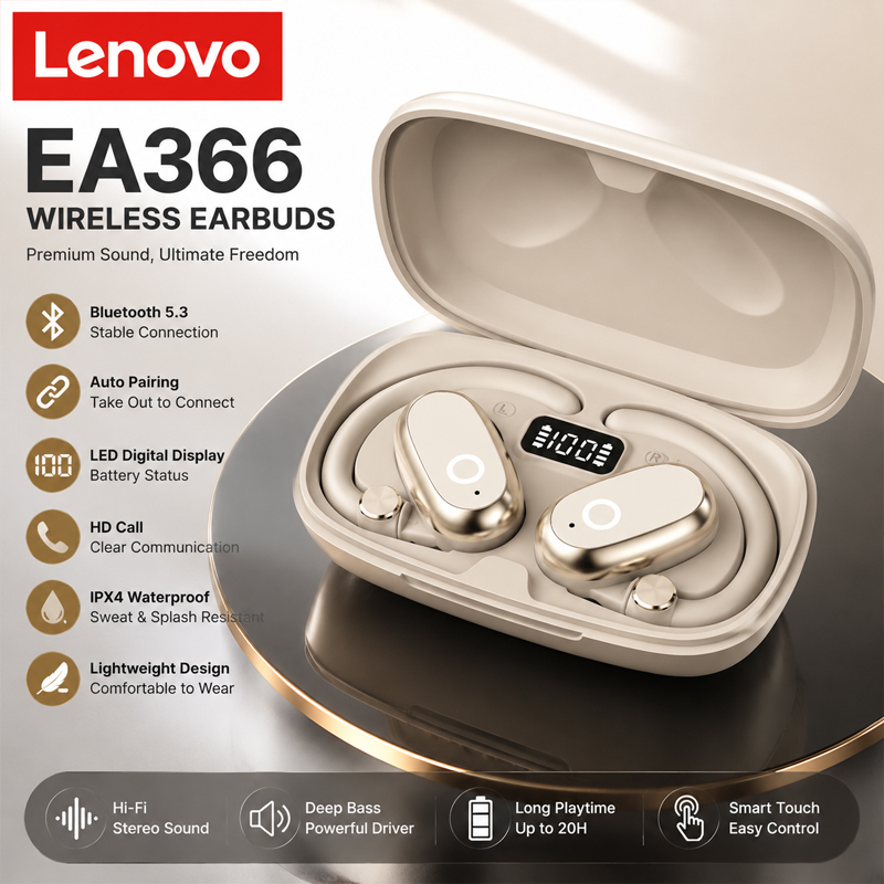 Anc Wireless Over Ear Headphones - Lenovo EA366 Bluetooth-Kopfhörer, kabellos, integriertes Mikrofon,