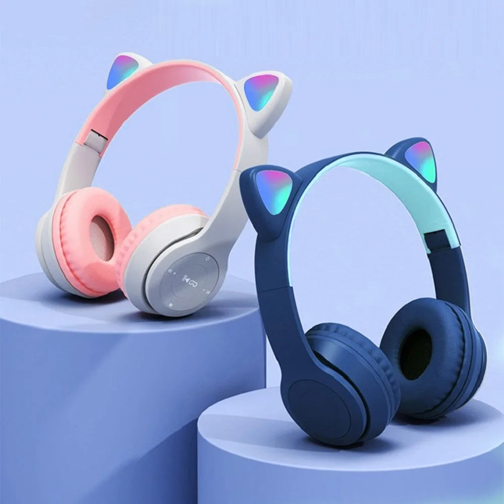 Cat Ear Bluetooth Headset Led - Niedliche kabellose Katzenohr-Kopfhörer mit RGB-LED-Leuchten für
