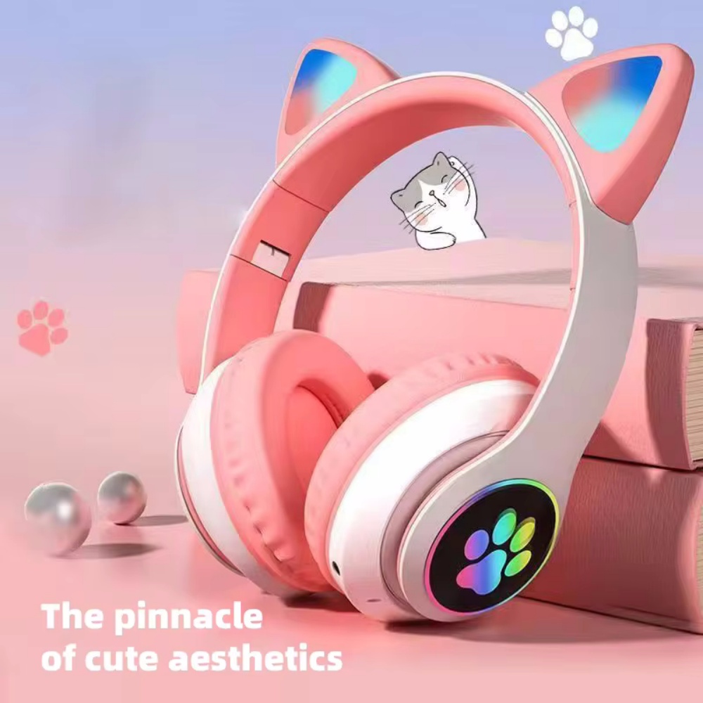 Cat Ear Bluetooth Headset Led - Niedliches Katzenohren-Wireless-Headset für Kinder und Mädchen,