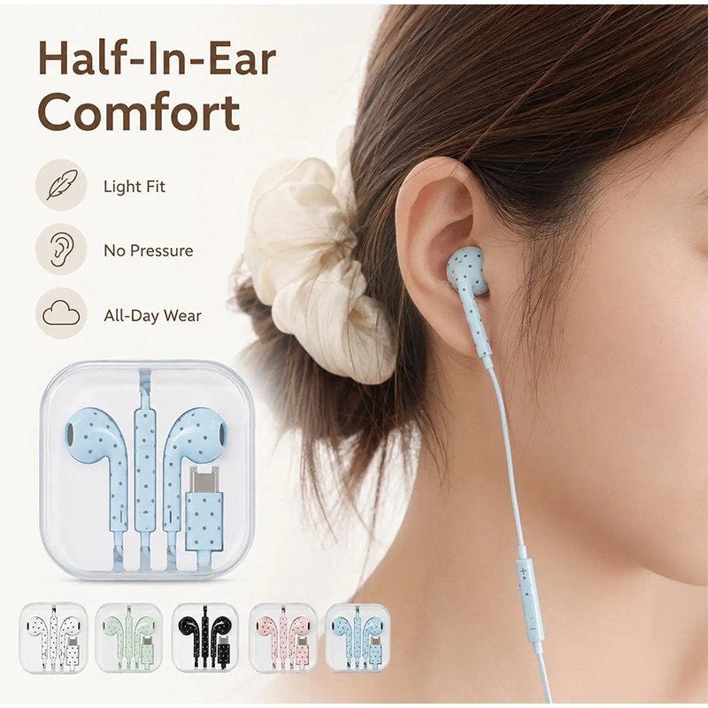 Typ-C-Ohrhörer mit Polka-Dot-S – Type C Wired Earphones With Mic Bewertung und Preis